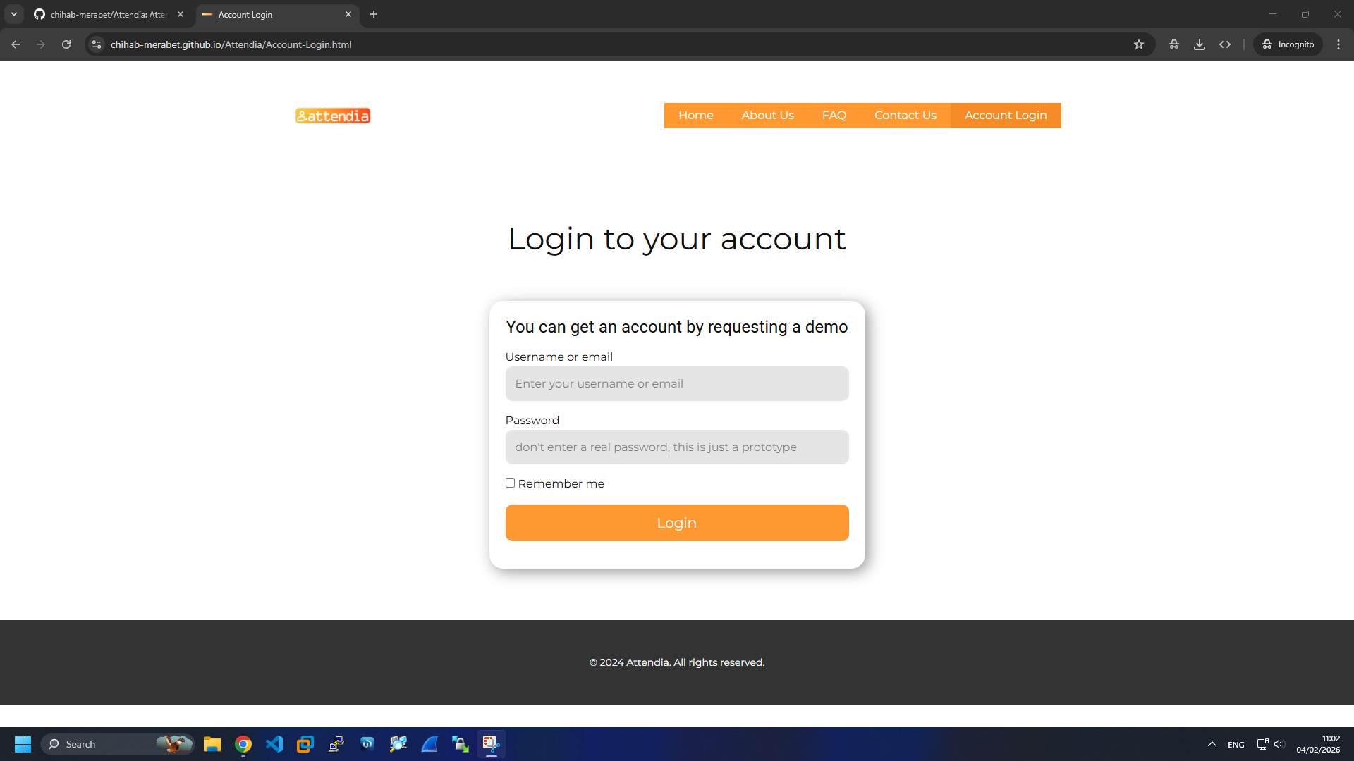Attendia login page