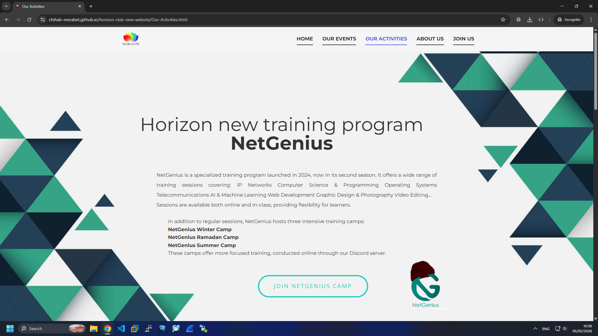 Horizon Club Netgenius Webpage