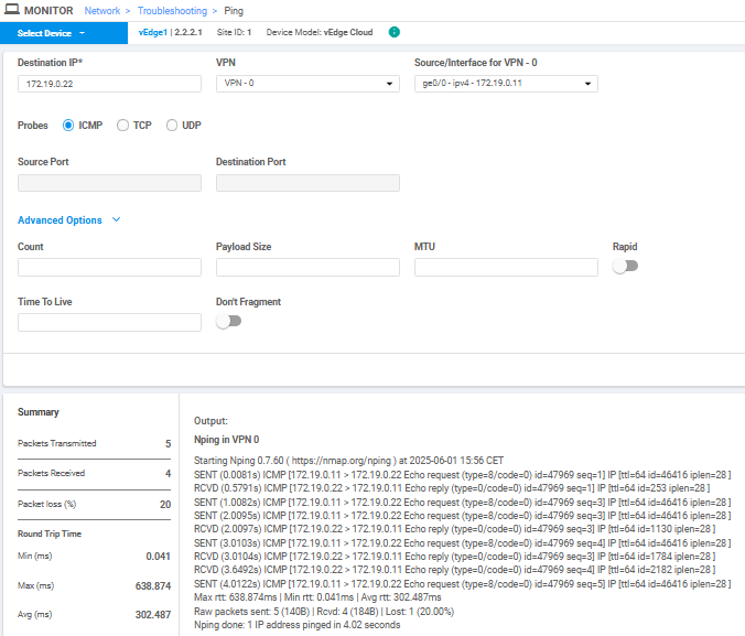SD-WAN Ping Troubleshooting
