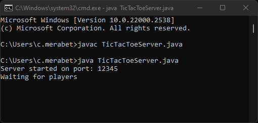 TicTacToe GUI Server Start